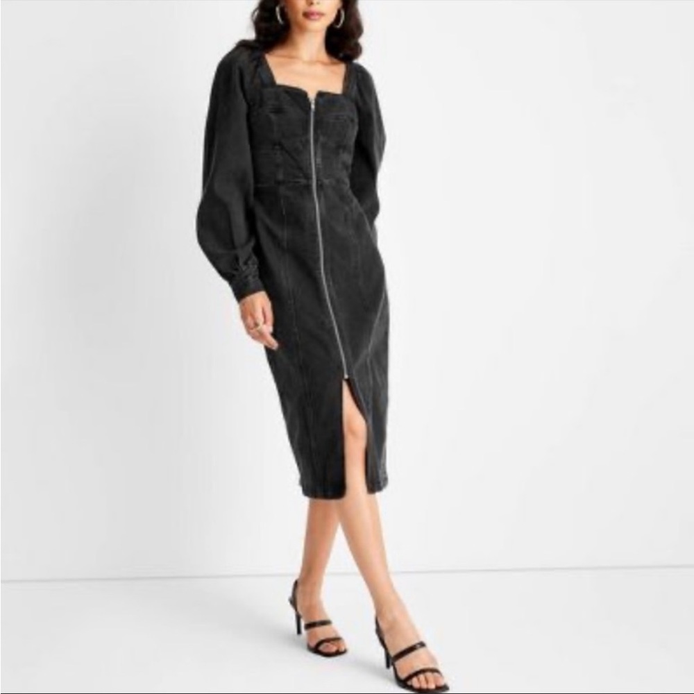 Puff Long Sleeve Zip-Front Denim
A-Line Dress -Kahlana Barfield Brown